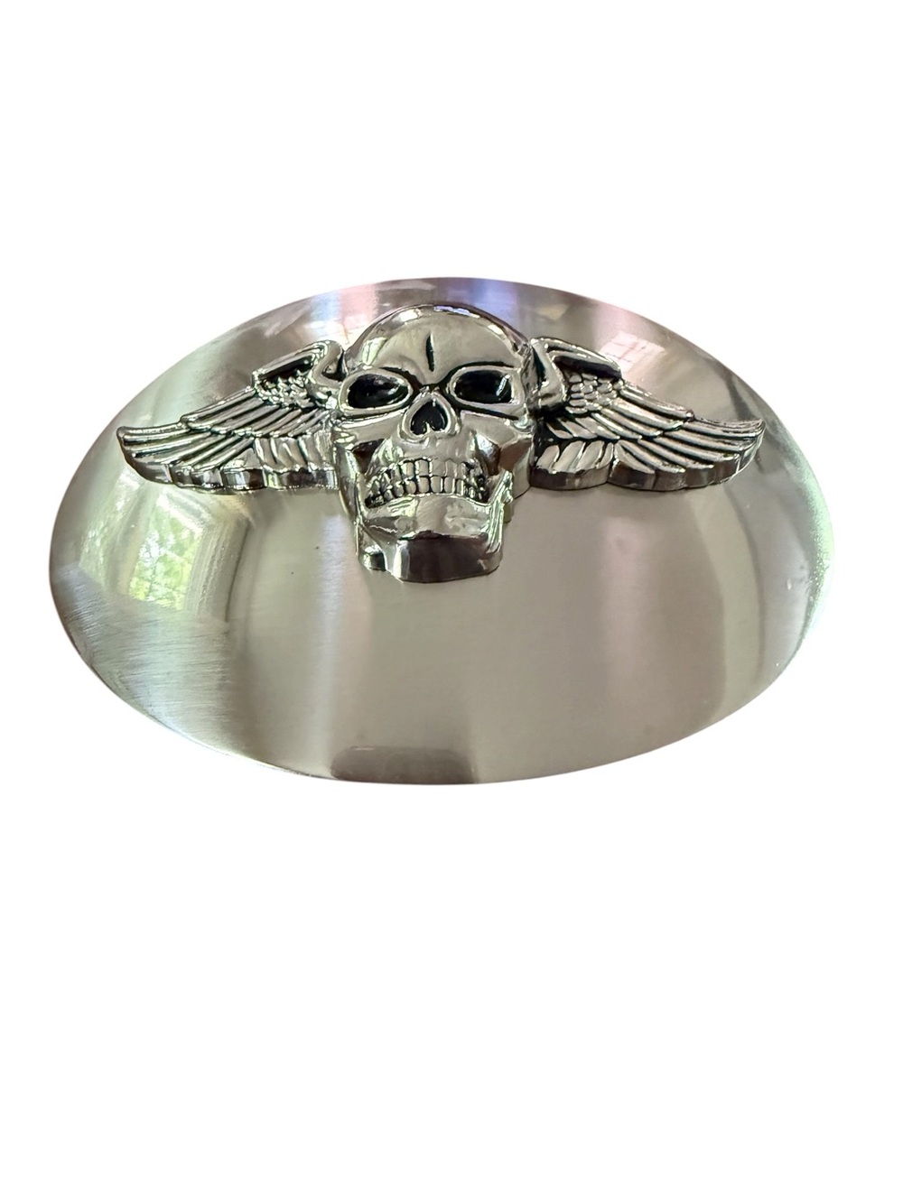 Vintage Silver Tone Skull Winged Large Oval Belt Buckle Grunge Goth Biker Y2K